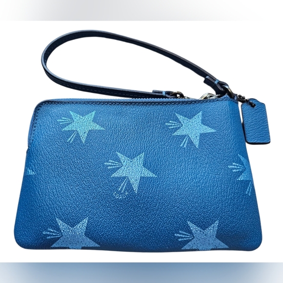 Coach Corner Zip Wristlet, Star Printed Canvas In Slat Blue. New Without Tags - Picture 5 of 7